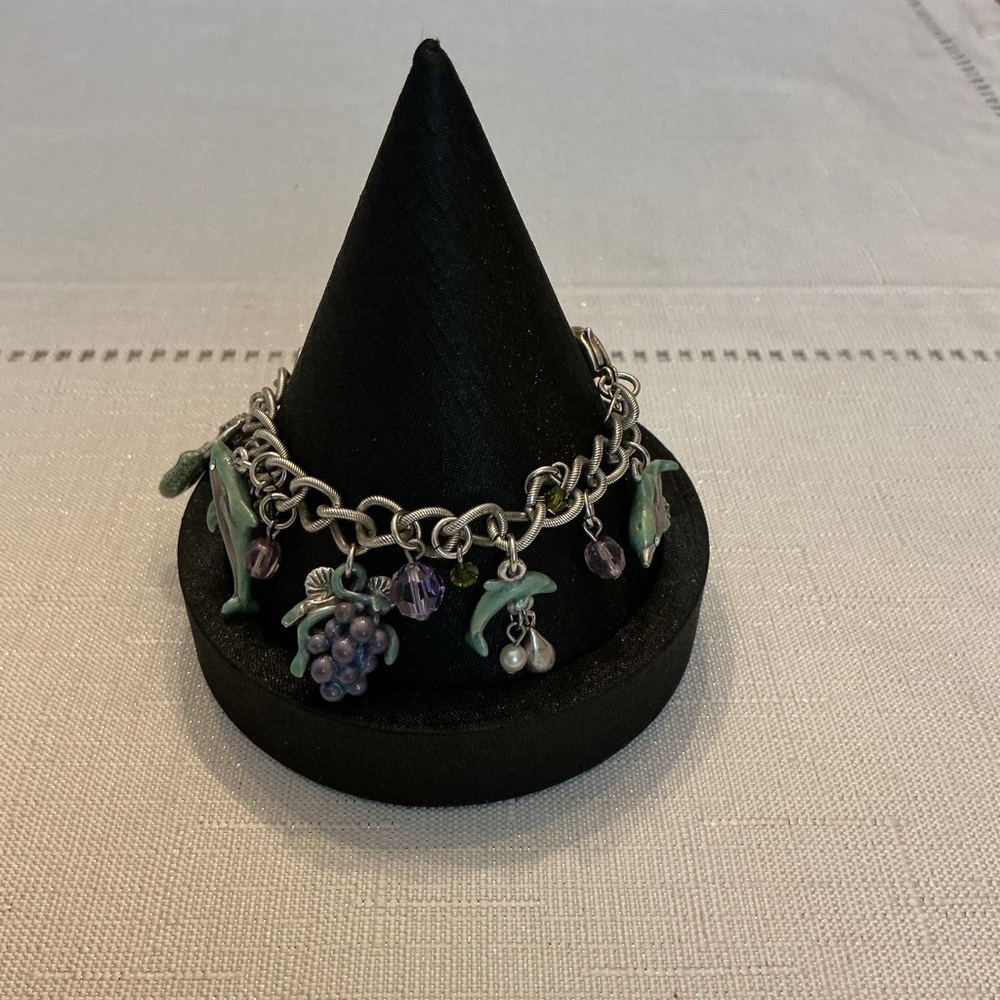 Kirk’s Folly Dolphin Mermaid Beach Summer Flower Bead Silver Tone Bracelet